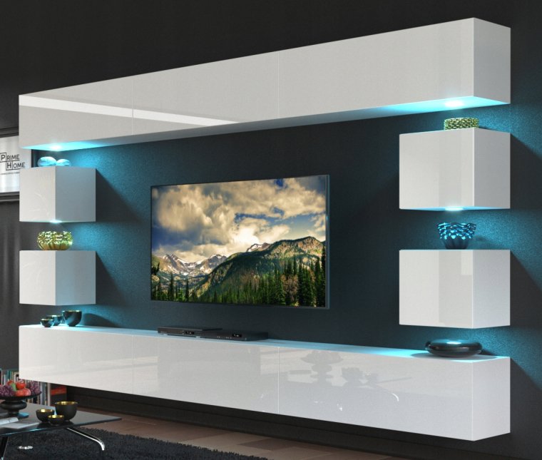 Телевизор в интерьере гостиной в современном стиле