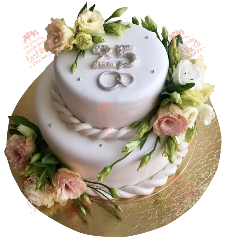 Белый торт с серебристыми шарами