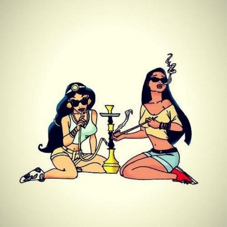 Жасмин и Покахонтас курят кальян