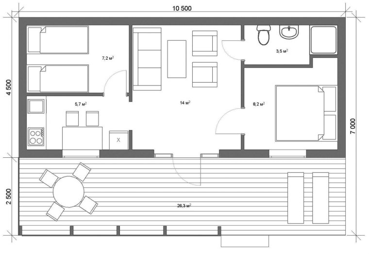 Планировка дома из 40 футового контейнера