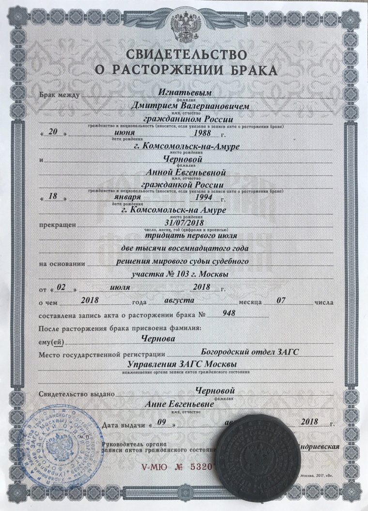 Свидетельство о распоряжение брака