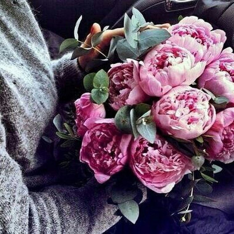 Пионы букет в машине