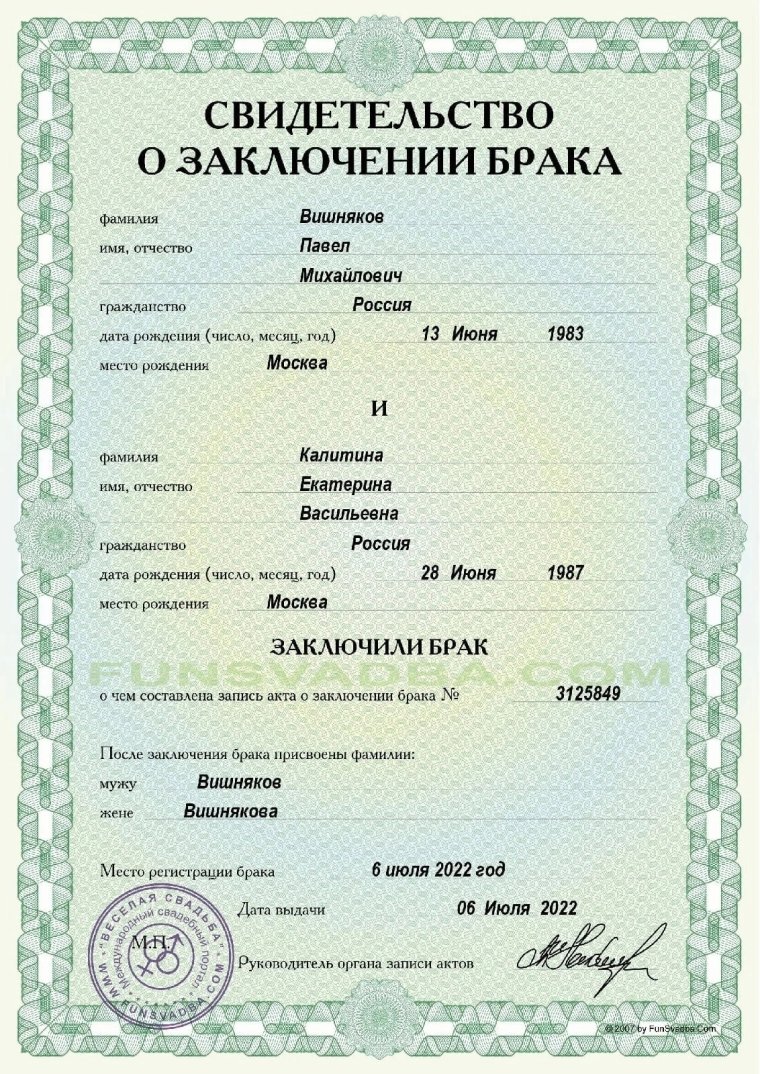 Свидетельство о разводе Украина образец