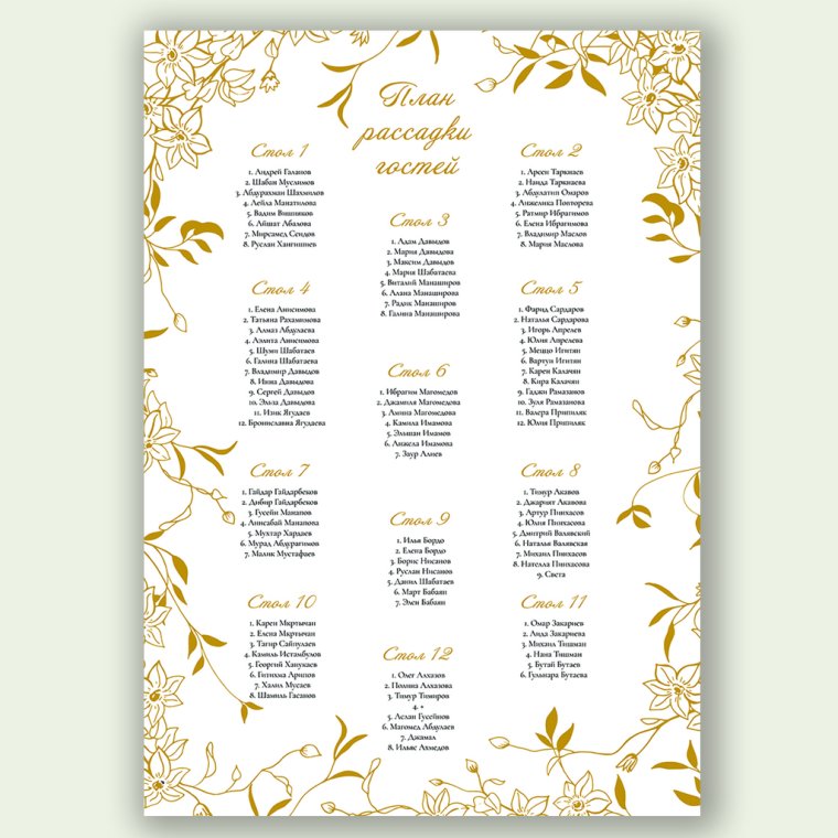 Рассадка гостей плакат