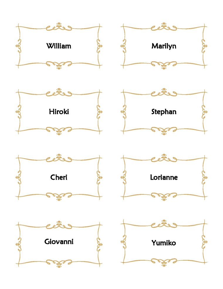 Макет карточек для рассадки гостей