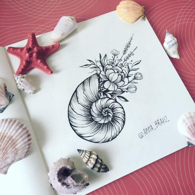 Тату Ракушка эскиз