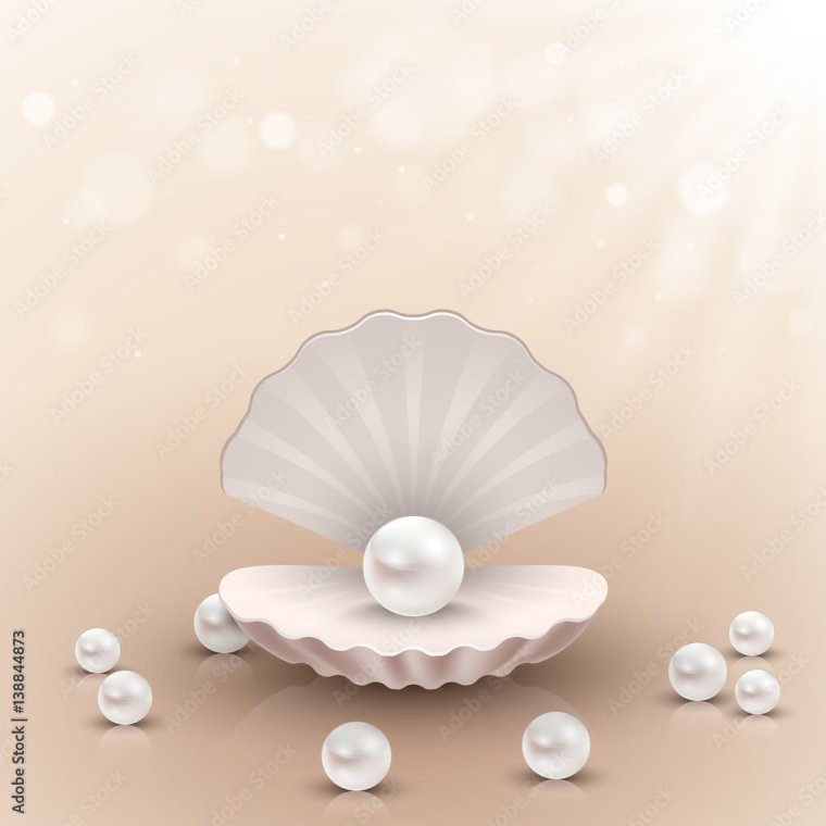 Много жемчуга и ракушек