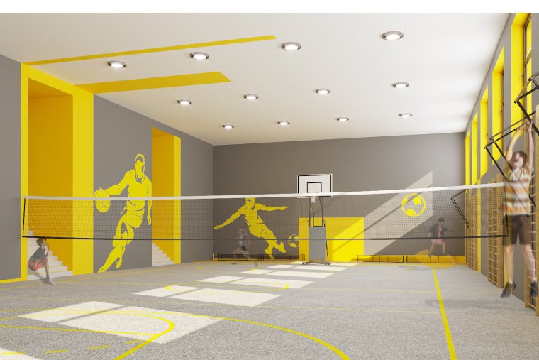 Дизайн стен спортивного зала в школе