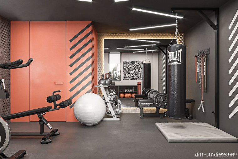 Спортзал в оранжевых тонах