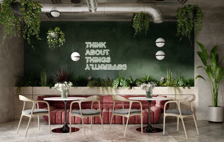 Зеленое кафе интерьер