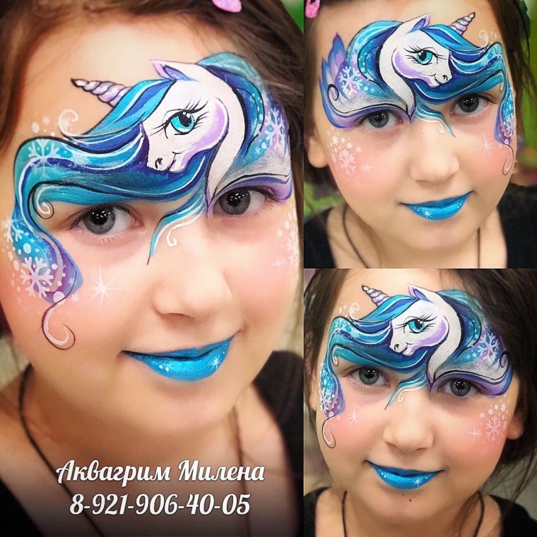 Аквагрим Единорог на лице