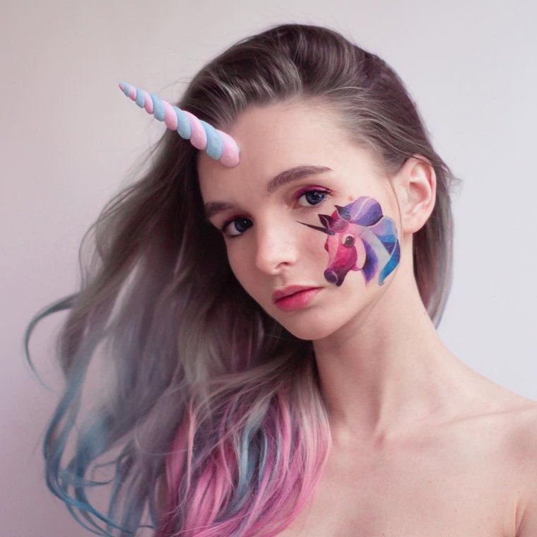 Аквагрим единорога кошка Единорожка