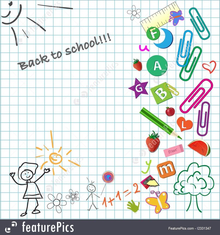 Школьный фон в клеточку с рисунками