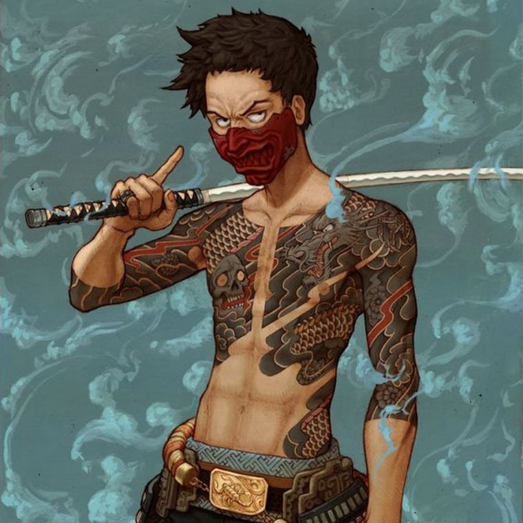 Японские якудза в костюмах