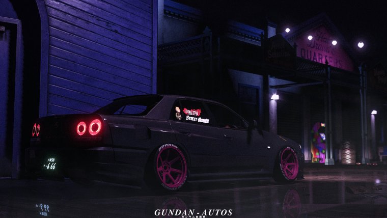 Nissan Skyline GTR r34 ночью неон