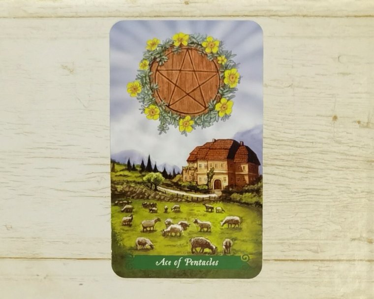 Карта Таро туз пентаклей Райдера Уэйта