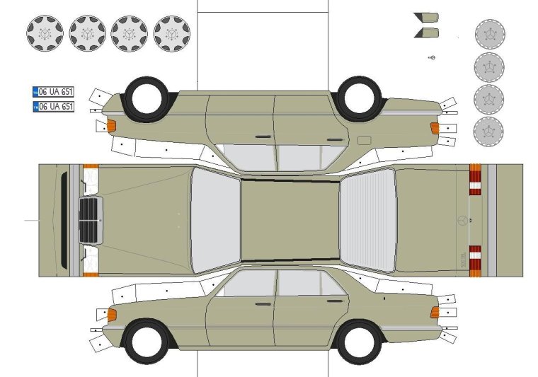 Машина из бумаги Мерседес w123