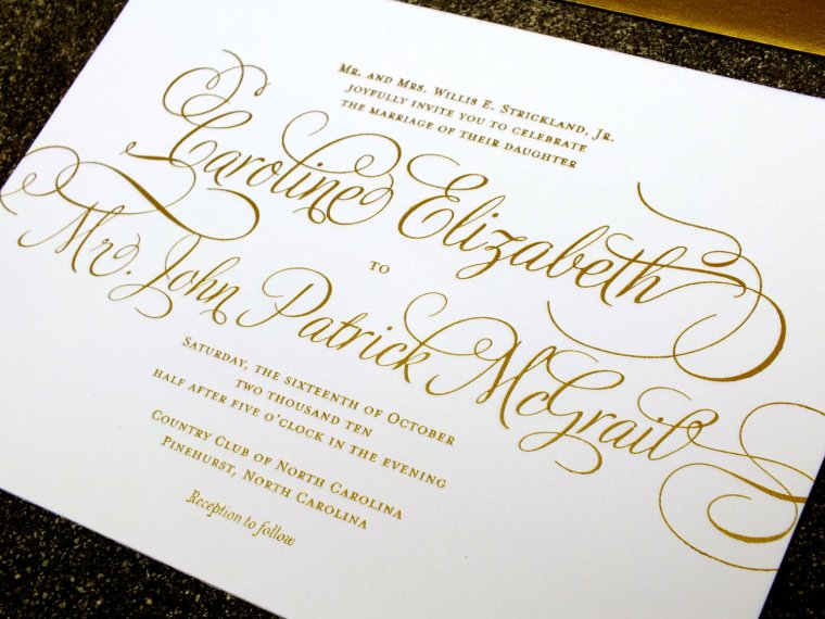 Приглашение на свадьбу на золотой бумаге