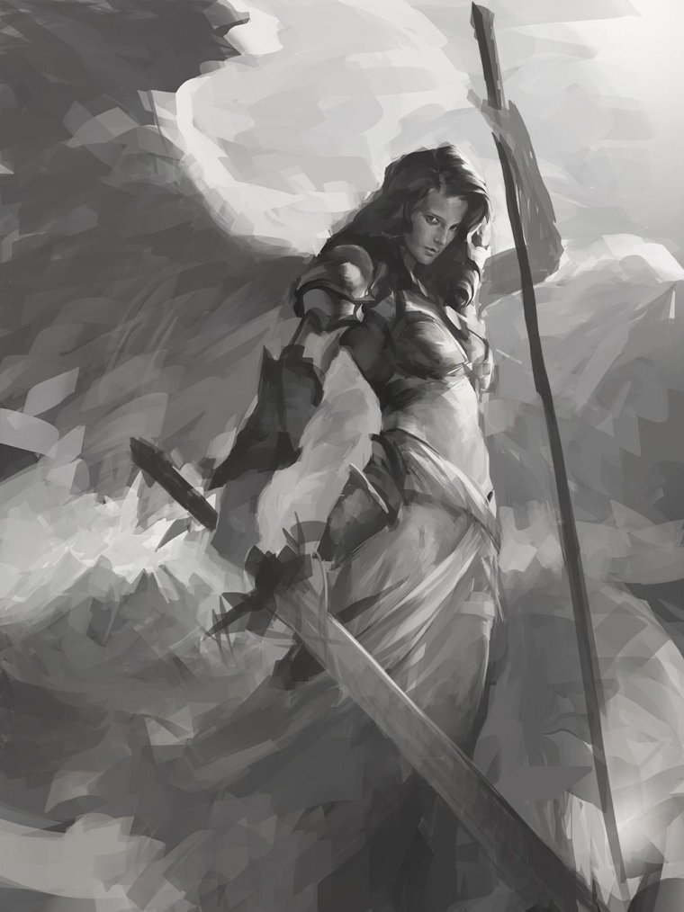 Женщина воин с белыми крыльями