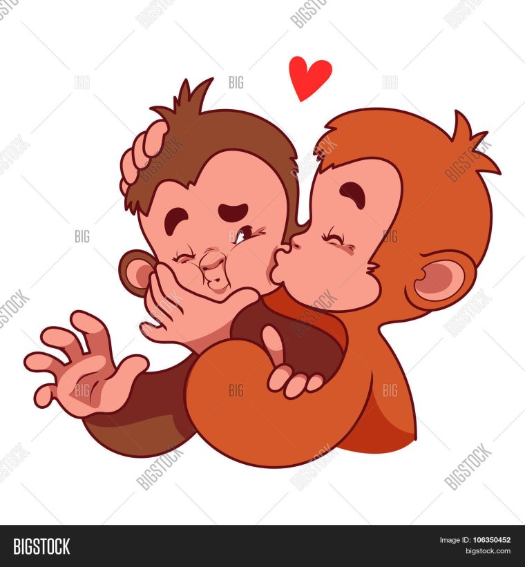 Стикер обнимающиеся обезьянки