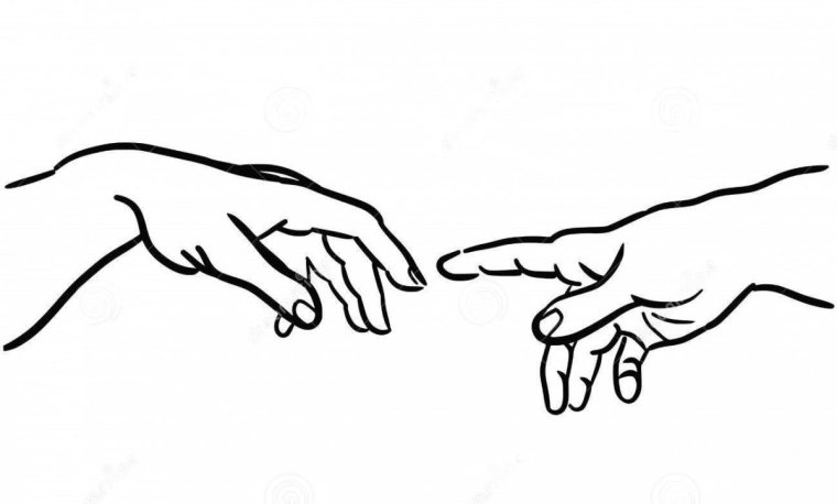Руки тянутся друг к другу чб