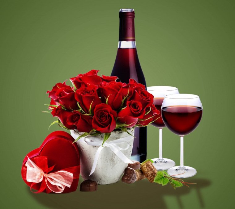 Букет роз и шампанское