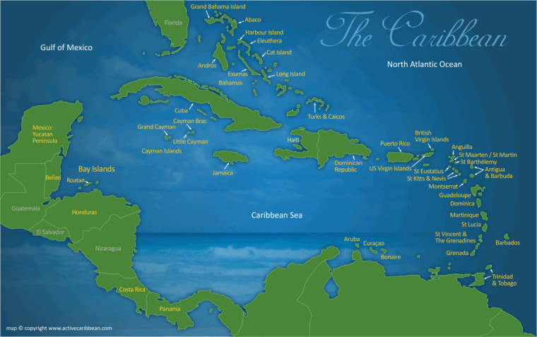 Виргинские острова на карте Северной Америки