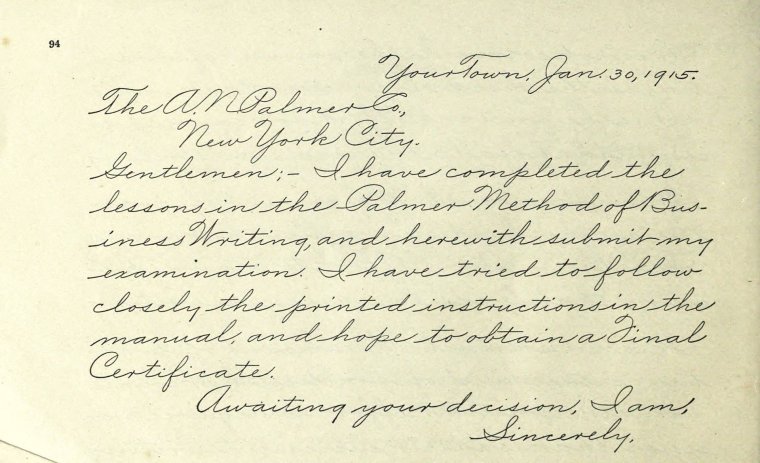 Английский почерк письменный