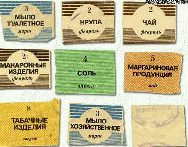 Продуктовые карточки в СССР 1991