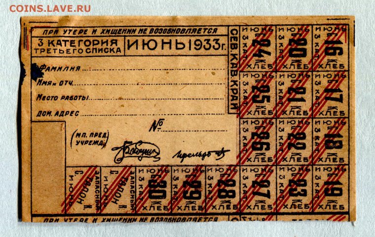 Продуктовые карточки в СССР