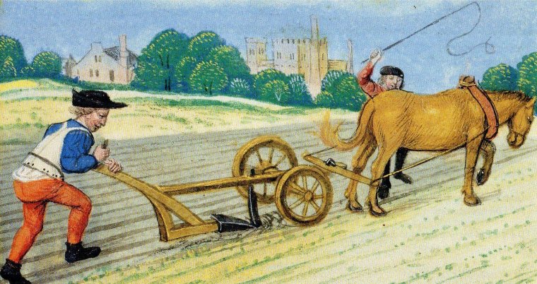 Тяжелый колесный плуг средневековья