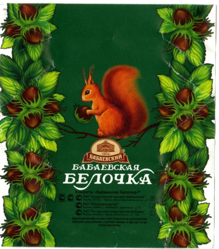 Конфета Бабаевская Белочка обертка