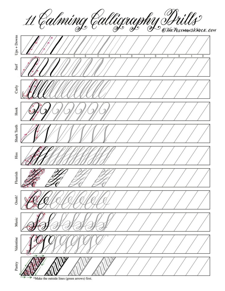 Упражнения для каллиграфии и развития почерка