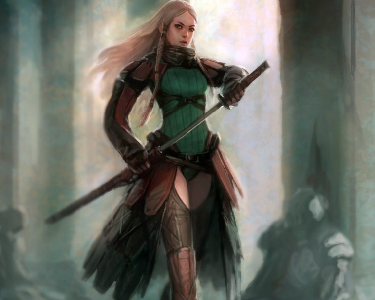 Эльфийка с двумя мечами