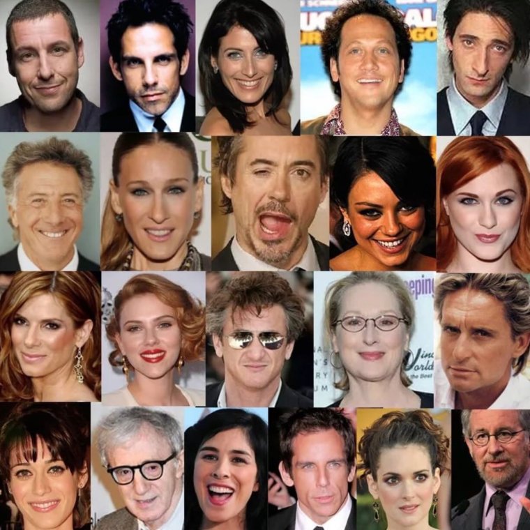 Много лиц знаменитостей