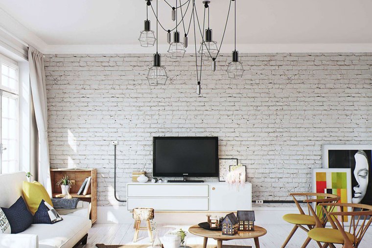 Белый крашеный кирпич в интерьере
