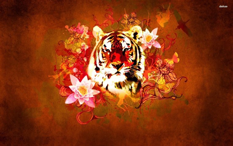 Тигр с цветами