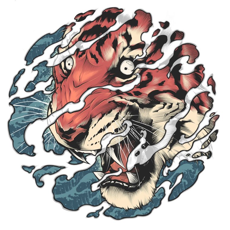 Тату тигр в японском стиле