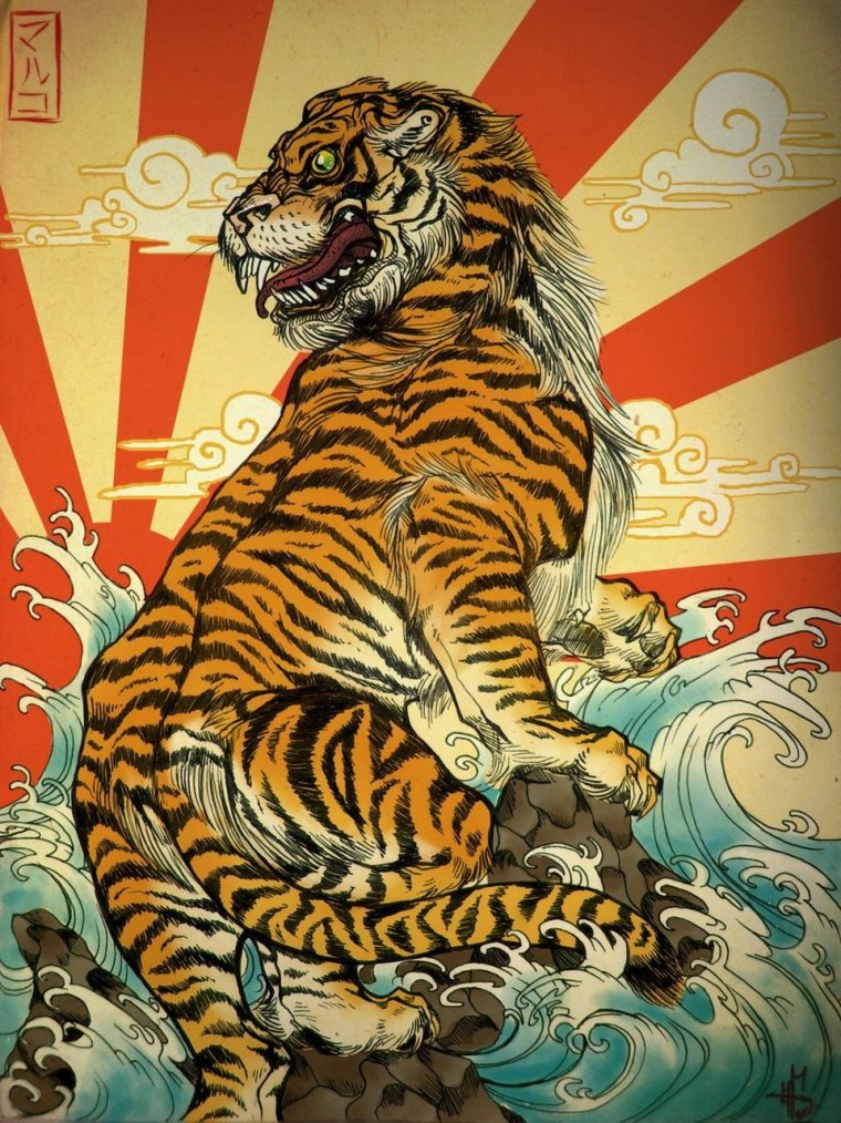 Японская гравюра тигр