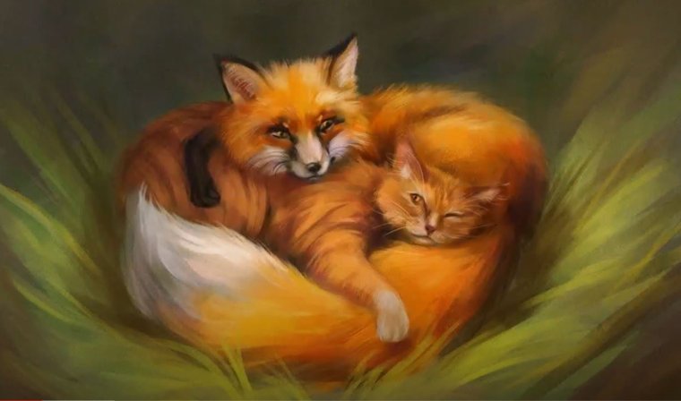 Кот и лиса арт