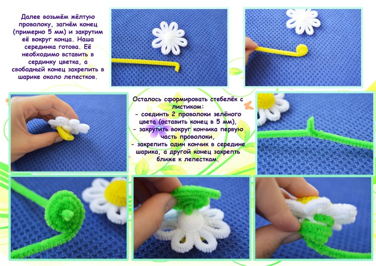 Ромашка из синельной проволоки