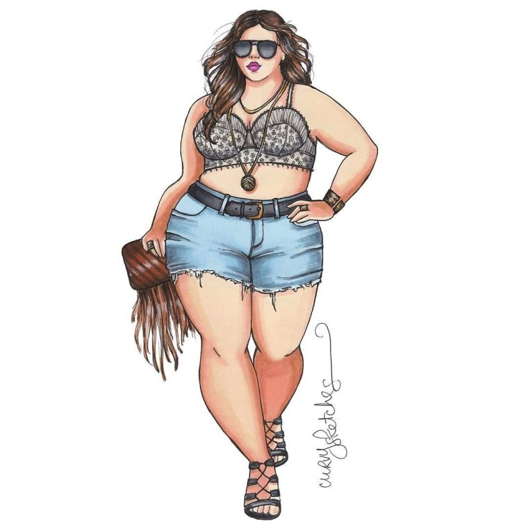 Полная девушка рисунок