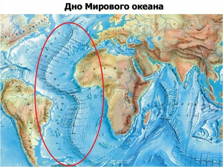 Карта рельефа дна Атлантического океана