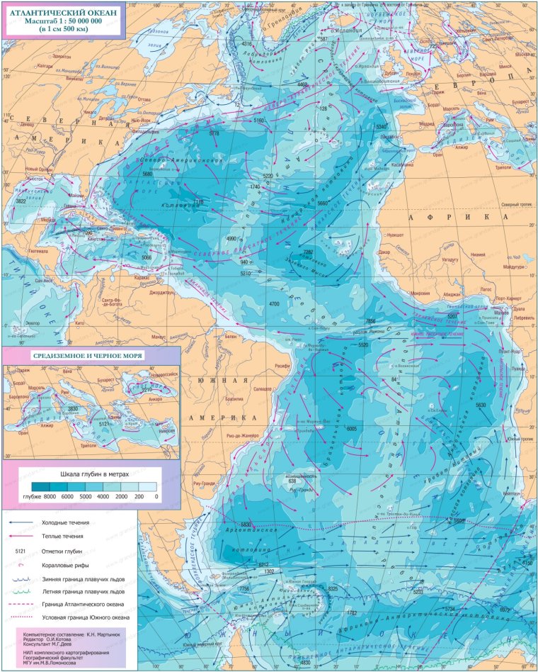 Атлантический океан физическая карта