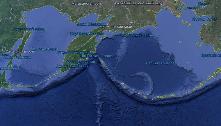 Берингово море и Берингов пролив на карте